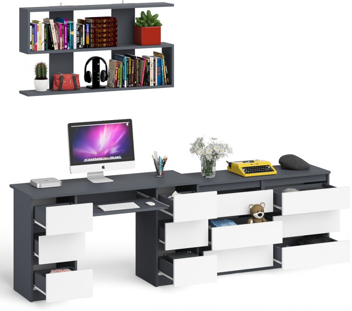 Мори компьютерный стол МС-2 + Комод МК1200.6 + Полка 1200, графит/белый