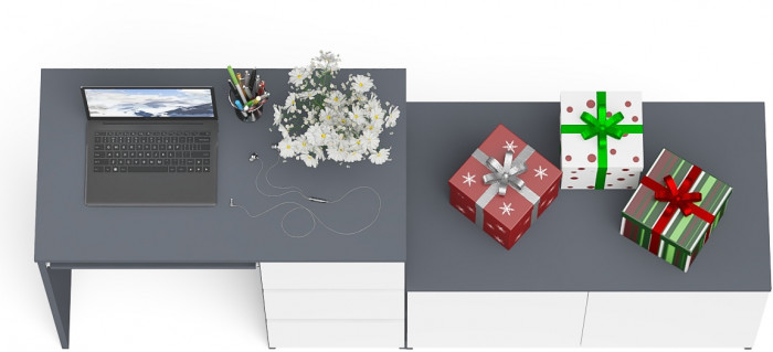 Мори компьютерный стол МС-6 правый + Тумба МА900.1, графит/белый