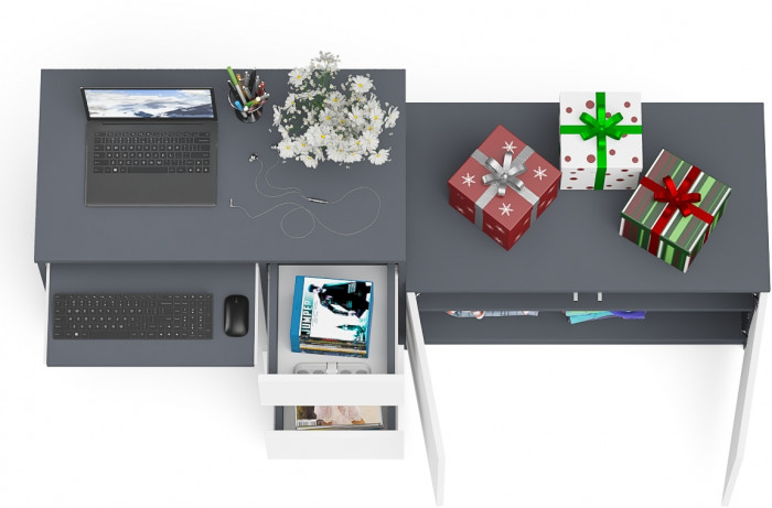 Мори компьютерный стол МС-6 правый + Тумба МА900.1, графит/белый