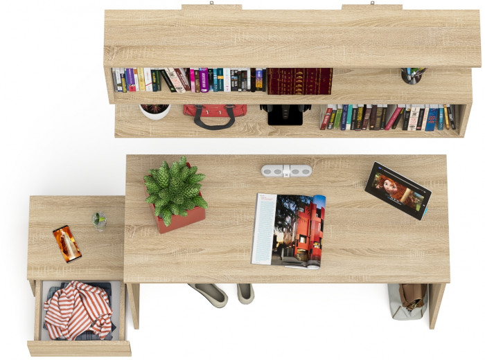 Мори письменный стол МСП1200.1 + Тумба ТМП400.1 + Полка 1200, дуб сонома