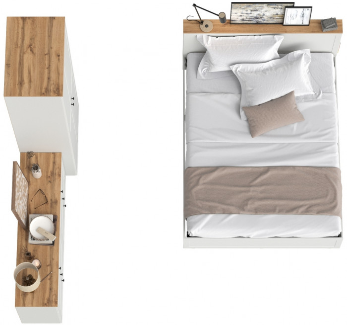 Остин 11.53 Кровать + ортопед + 13.224 Шкаф + 16.240 Комод, белый шагрень/дуб крафт золотой