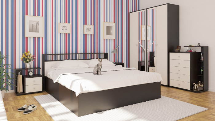 Камелия Кровать 1800 + две тумбы, венге/дуб лоредо