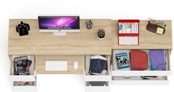 Мори компьютерный стол МС-2 + Комод МК800.1, дуб сонома/белый