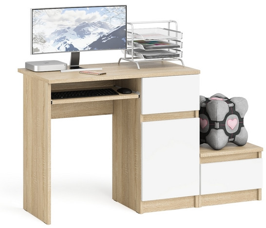 Мори Стол компьютерный МС-1 правый + Тумба ТМП400.1, цвет дуб сонома/белый, ШхГхВ 130,4х50х76,6 см., выдвижной ящик справа, НЕ универсальная сборка