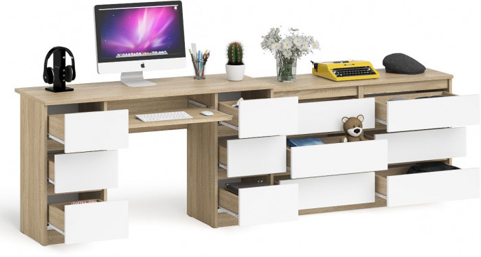 Мори Стол компьютерный МС-2 + Комод МК1200.6, цвет дуб сонома/белый, ШхГхВ 255,8х50х76,6 см., универсальная сборка