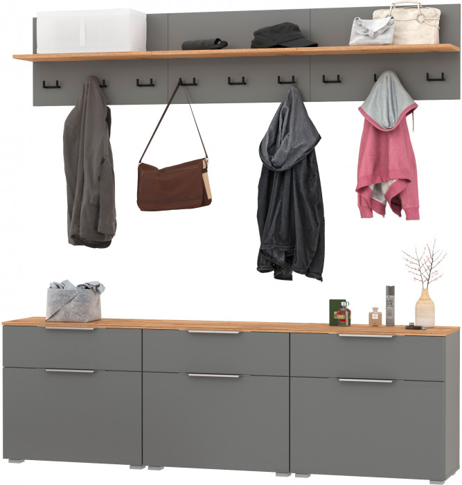 Октава Прихожая 04, цвет серый графит/дуб крафт золотой/фасады МДФ серый графит, ШхГхВ 194,7х35,4х197 см.