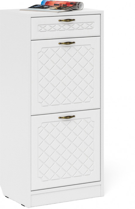 Прихожая П-6 Компоновка № 24, цвет белая шагрень/фасады МДФ белое дерево фрезеровка ромб, ШхГхВ 90х35х220 см., универсальная сборка