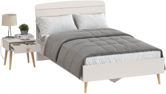 Афина Спальня Кровать 1200 + Тумба прикроватная, кашемир серый