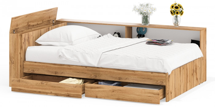 Ксения Кровать с ящиками 1200 + прикроватный блок, дуб вотан