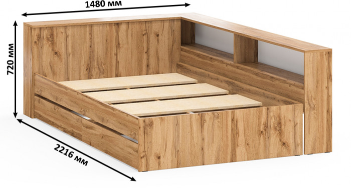 Ксения Кровать с ящиками 1200 + прикроватный блок, дуб вотан