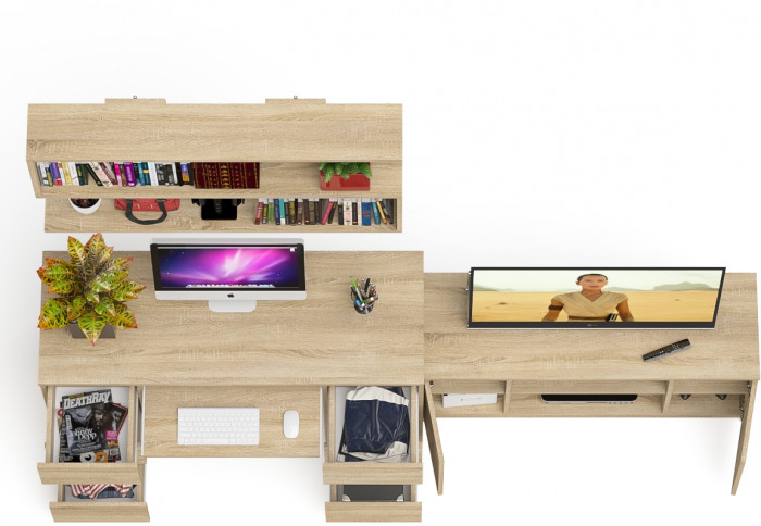Мори компьютерный стол МС-2 + Тумба МТВ1200.1 + Полка 1200, дуб сонома