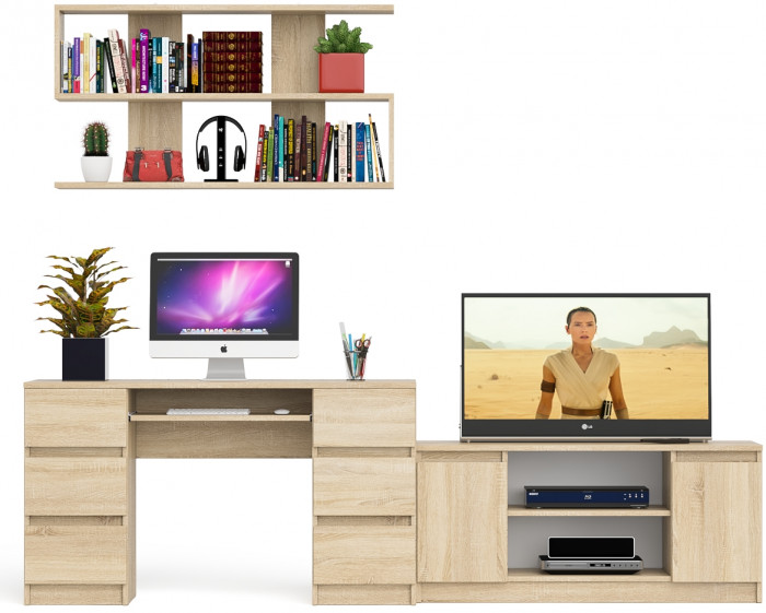 Мори компьютерный стол МС-2 + Тумба МТВ1200.1 + Полка 1200, дуб сонома