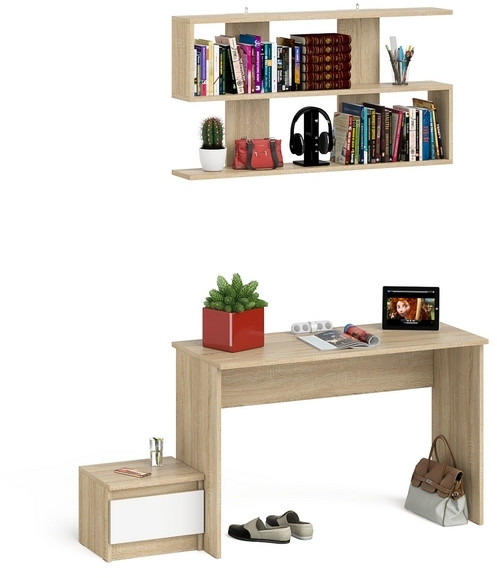 Мори письменный стол МСП1200.1 + Тумба ТМП400.1 + Полка 1200, дуб сонома/белый