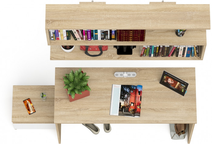 Мори письменный стол МСП1200.1 + Тумба ТМП400.1 + Полка 1200, дуб сонома/белый