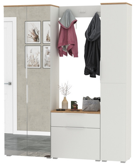 Октава Прихожая 23, белый шагрень/дуб крафт золотой/фасады МДФ белый шагрень