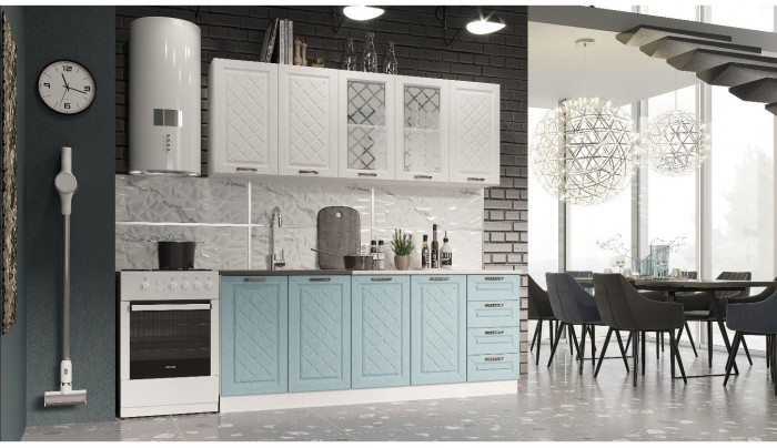 Кухня МДФ Агава 2000, Акация белая/Аква