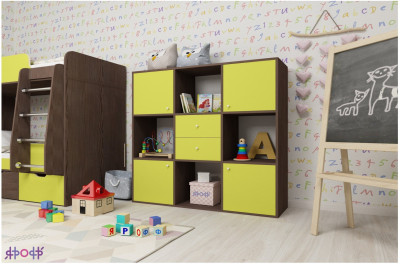 Стеллаж Джери (Ясень Анкор Темный/Лайм)