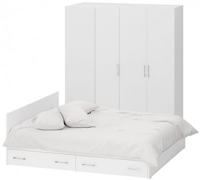 Спальня Стандарт 2-1800Я, цвет белый, ШхГхВ 183,5х203,5х70 + 171,2х81,2х200 см., сп.м. 1800х2000 мм., без матраса, основание есть