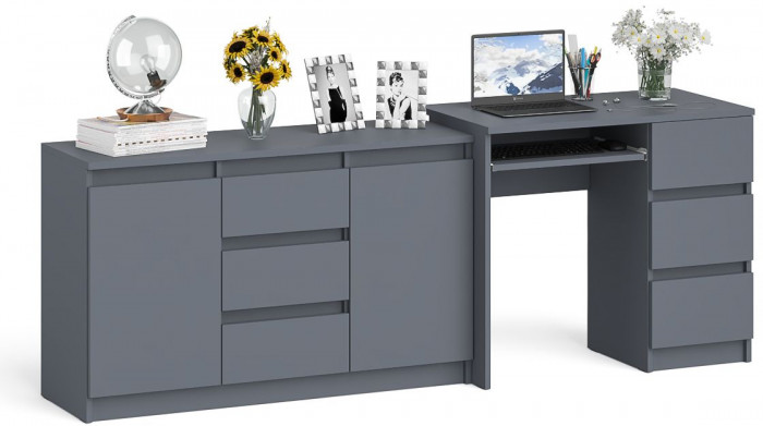Мори компьютерный стол МС-6 правый + Комод МК1200.3, графит
