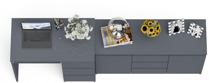 Мори компьютерный стол МС-6 правый + Комод МК1200.3, графит