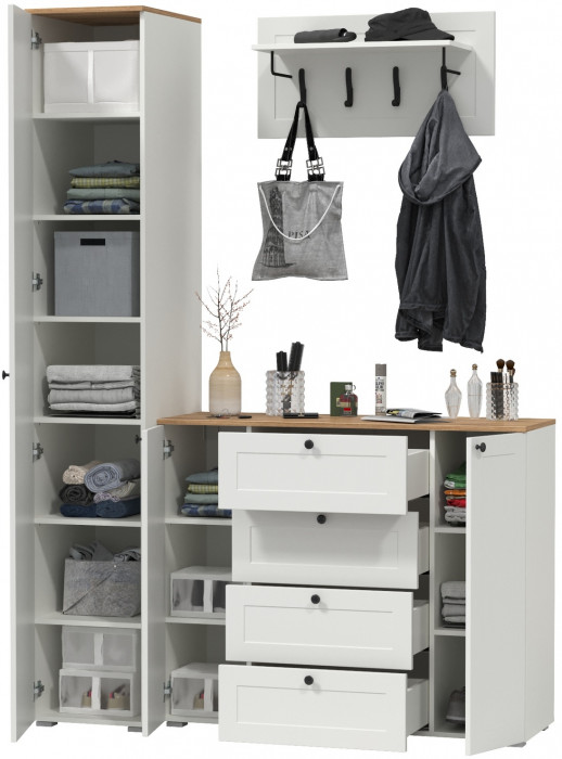 Остин Прихожая 21, белый шагрень/дуб крафт золотой