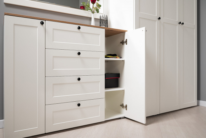 Остин Прихожая 21, белый шагрень/дуб крафт золотой