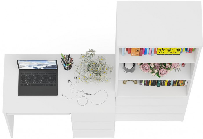 Мори Стол компьютерный МС-6 правый + Стеллаж МСТ600.3, цвет белый, ШхГхВ 150,4х50х179,6 см., выдвижные ящики справа, НЕ универсальная сборка