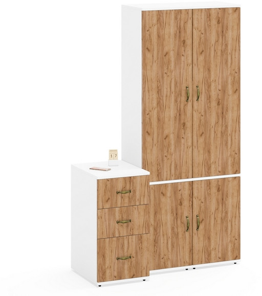 Лидер-8 Пенал МД 21Б + Пенал МД 21Б + Тумба МД 3.16, белый шагрень/крафт золото