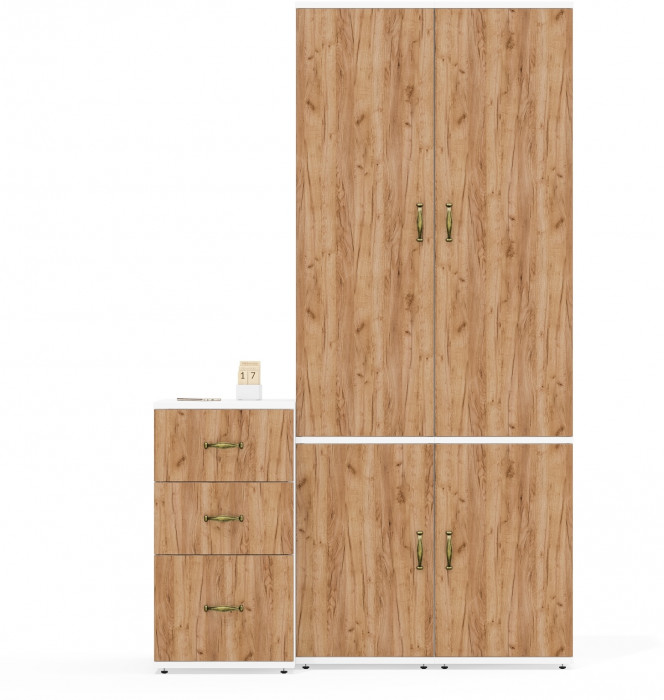 Лидер-8 Пенал МД 21Б + Пенал МД 21Б + Тумба МД 3.16, белый шагрень/крафт золото