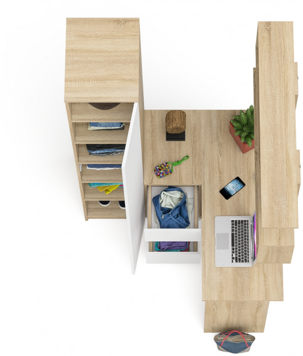 Мори компьютерный стол МС-16 левый + Пенал МШ400.1 + Полка 1200, дуб сонома/белый