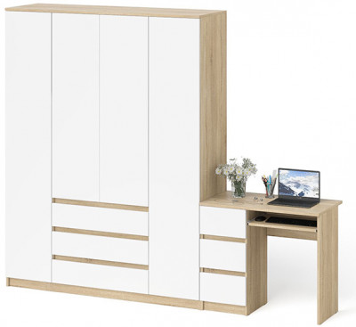 Мори компьютерный стол МС-6 левый + Шкаф МШ1600.1, дуб сонома/белый