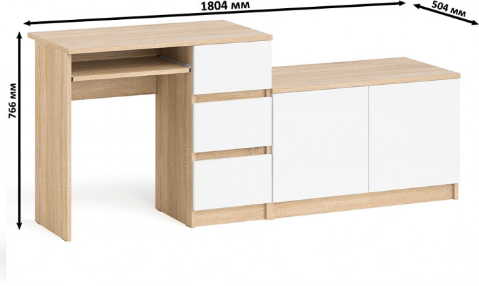 Мори компьютерный стол МС-6 правый + Тумба МА900.1, дуб сонома/белый
