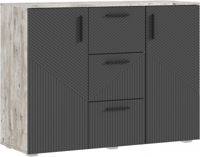 Сильвия Комод (3 ящика/2 двери) 1200, Браш Графит/Дуб Юкон