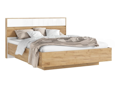 Роджинамиф Кровать парящая 160 с ортопедом металл, белый глянец холодный/дуб крафт