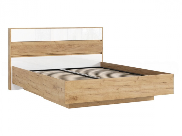 Роджинамиф Кровать парящая 160 с ортопедом металл, белый глянец холодный/дуб крафт