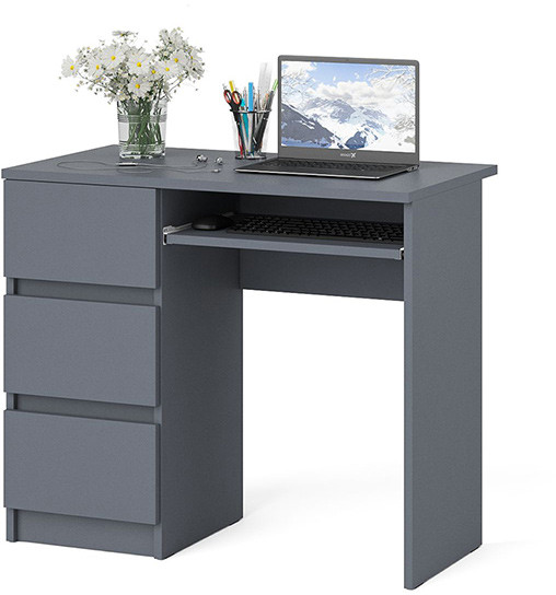 Мори Стол компьютерный МС-6 левый, цвет графит, ШхГхВ 90х50х76,6 см., выдвижные ящики слева, НЕ универсальная сборка