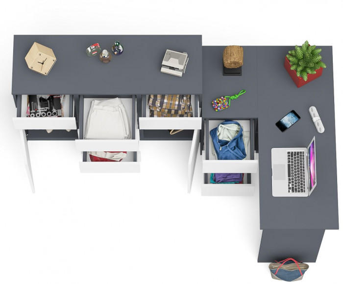 Мори компьютерный стол МС-16 левый + Комод МК1200.4, графит/белый