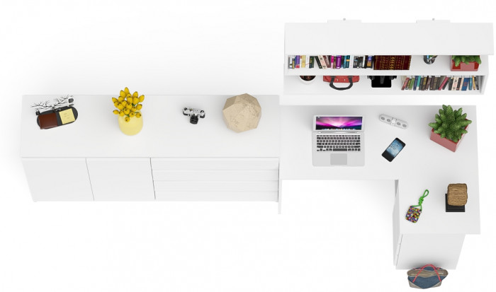 Мори компьютерный стол МС-16 правый + Комод МК1600.1 + Полка 1200, белый