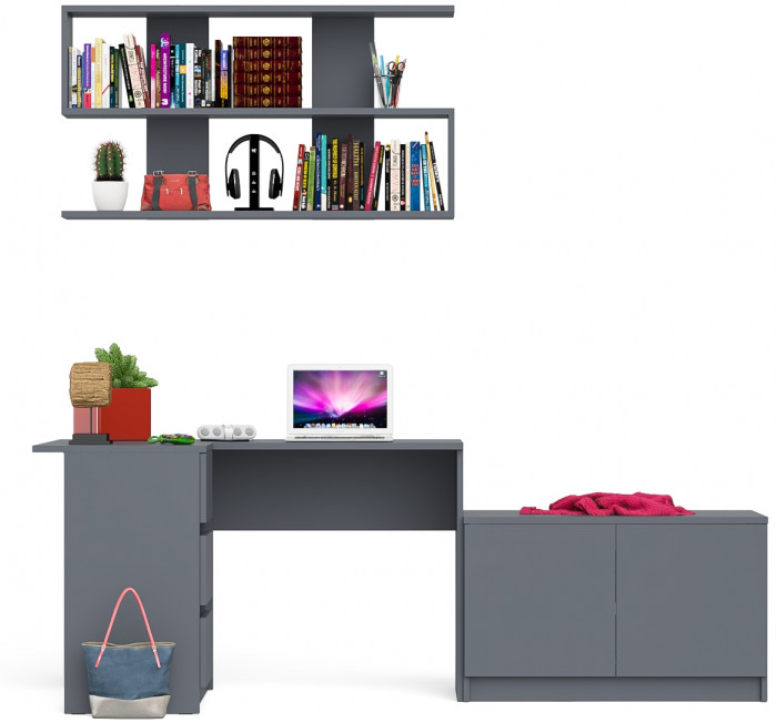 Мори Стол компьютерный МС-16 левый + Тумба МА900.1 + Полка 1200, цвет графит, ШхГхВ 214,8х84,9х209,6 см., НЕ универсальная сборка