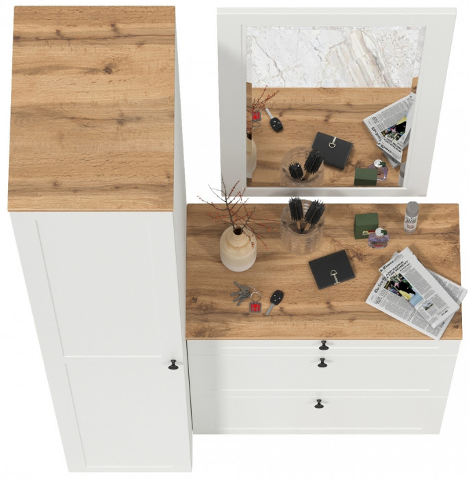 Остин Прихожая 22, белый шагрень/дуб крафт золотой