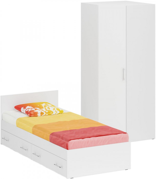 Кровать с ящиками 0900 + угловой шкаф Стандарт, белый