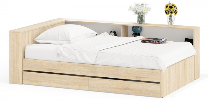 Ксения Кровать с ящиками 1200 + прикроватный блок, дуб сонома