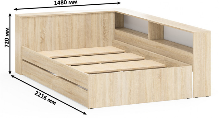 Ксения Кровать с ящиками 1200 + прикроватный блок, дуб сонома