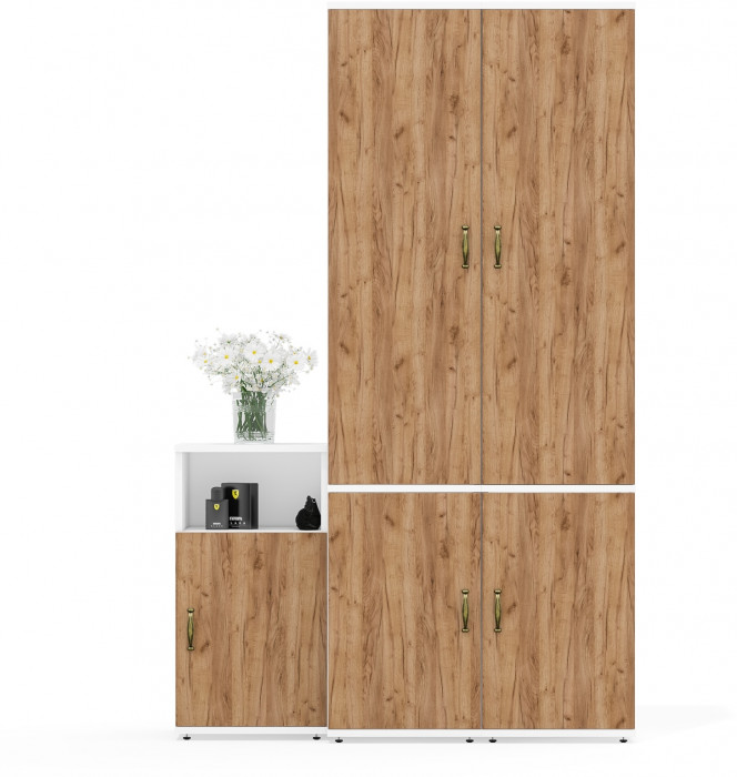 Лидер-8 Пенал МД 21Б + Пенал МД 21Б + Тумба МД 3.19, белый шагрень/крафт золото