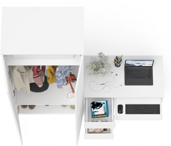 Мори компьютерный стол МС-6 левый + Шкаф МШ800.1, белый