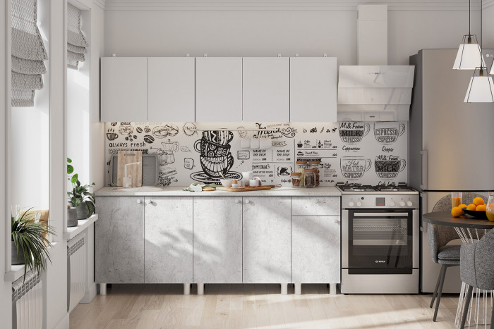 Кухонный гарнитур КГ 1 2.0 м, Белый, Цемент светлый