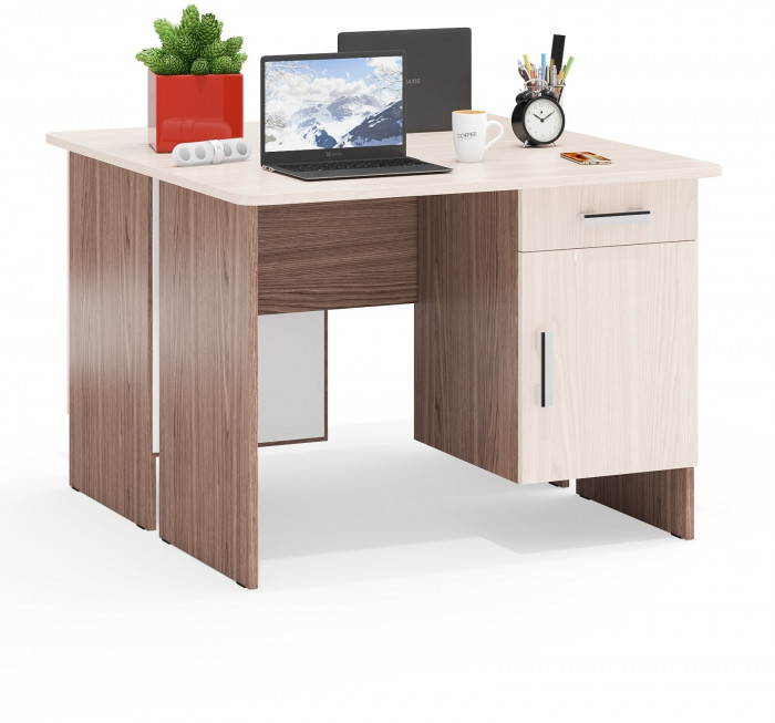 Два стола письменных С-МД-1-09, цвет ясень шимо светлый/ясень шимо тёмный, ШхГхВ 210х57х75 см., НЕ универсальная сборка