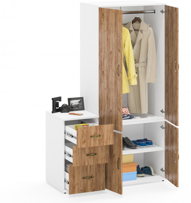 Лидер-8 Шкаф МД 19Б + Тумба МД 3.16, белый шагрень/крафт золото