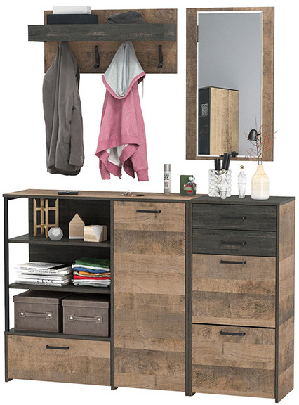 Трувор Прихожая 166, цвет дуб гранж песочный/интра, ШхГхВ 159х37х195 см., универсальная сборка