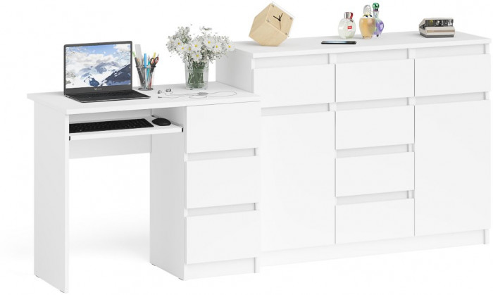 Мори компьютерный стол МС-6 правый + Комод МК1200.4, белый